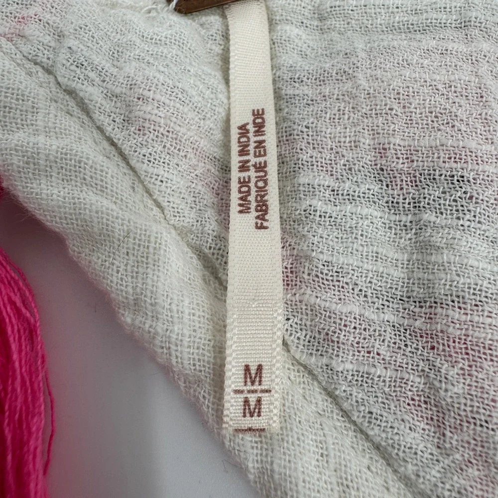 Free People Pink Embroidered Tassel Keyhole Striped Boho Tunic Top Mens M‎